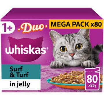 Whiskas Pouch 1+ Duo Surf & Turf in Jelly 85g GIANT 80 Pack - Free P&P