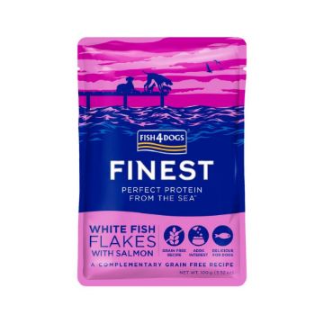 Fish4Dogs Finest White Fish Flakes with Salmon Pouch 100g - Pack of 6