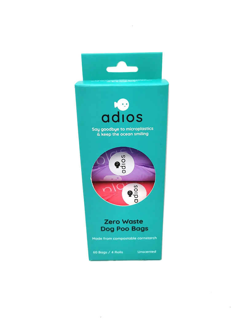 Adios Zero Plastic Poo Bags 4 x 15 Rainbow Rolls (60 Non-Handle Bags)