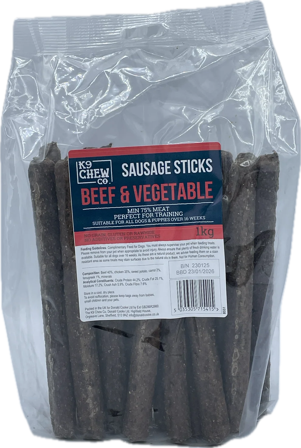 K9 Chew Co. Sausage Sticks Beef & Vegetable 1kg