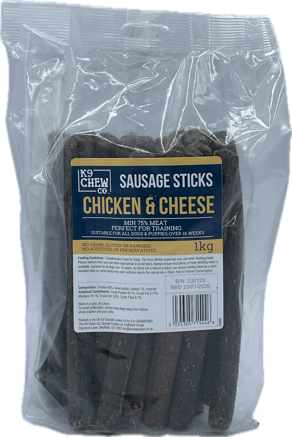 K9 Chew Co. Sausage Sticks Chicken & Cheese 1kg