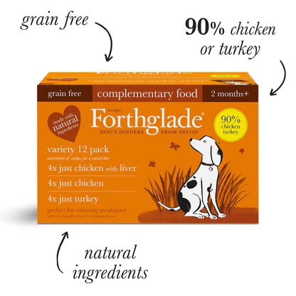 Forthglade Adult Dog Tray - Just Poultry Multicase 12 x 395g