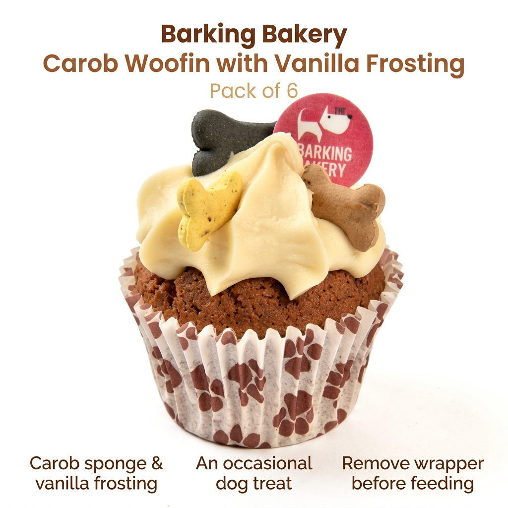 Barking Bakery vanilla-frosted carob Woofin infographic