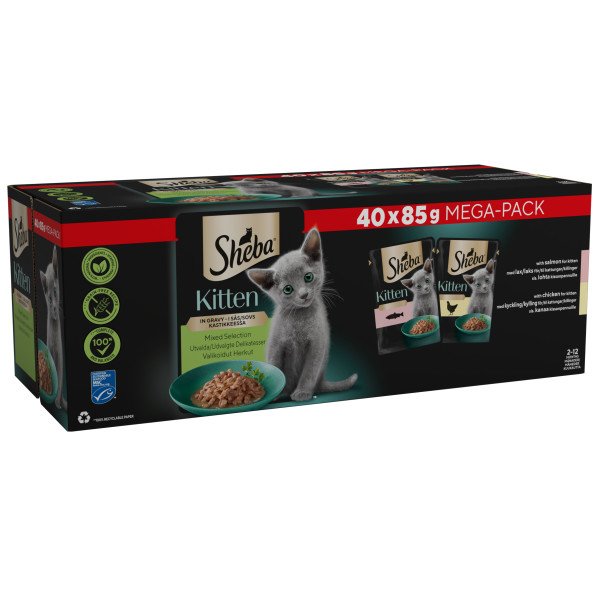 Sheba Cat Pouch KITTEN Mixed Selection in Gravy 40 x 85g MEGA PACK