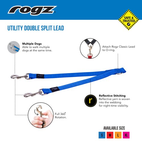 Rogz Utility Double Split Dog Lead for walking 2 dogs