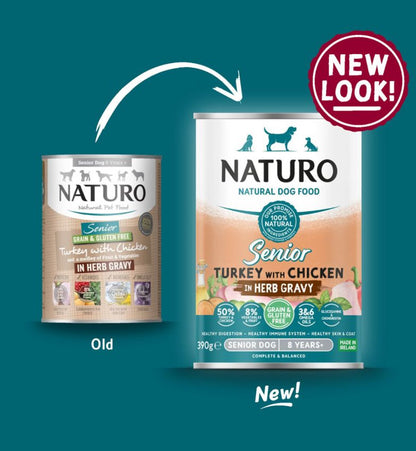 Naturo Cans Senior Dog Grain & Gluten Free Turkey with Chicken in a Herb Gravy 12 x 390g