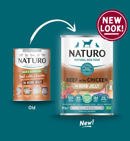 Naturo Adult Dog Grain & Gluten Free Beef with Chicken in a Herb Jelly 12x 390g