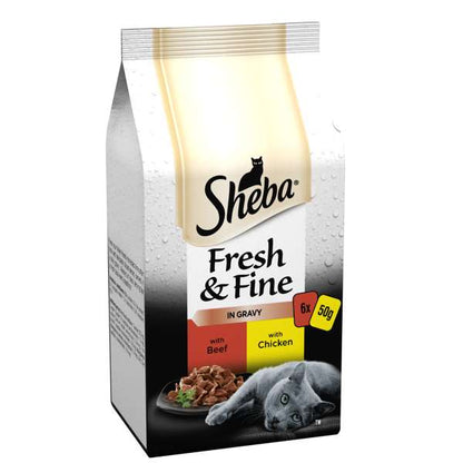 Sheba Fresh & Fine Cat Pouches With Beef & Chicken In Gravy 6 x 50g (Pack of 8)