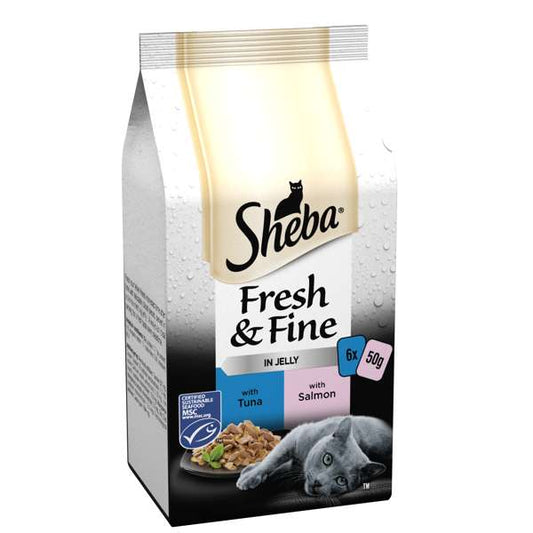 Sheba Fresh & Fine Cat Pouches With Tuna & Salmon In Jelly 6 x 50g (Pack of 8)