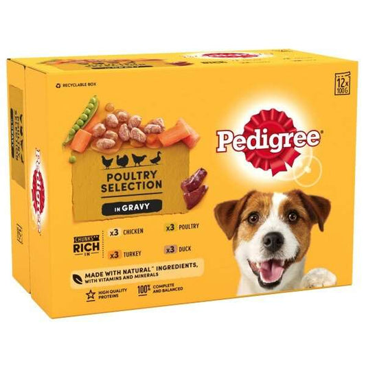 Pedigree Pouches Adult Poultry Selection In Gravy 4 x 12 x 100g