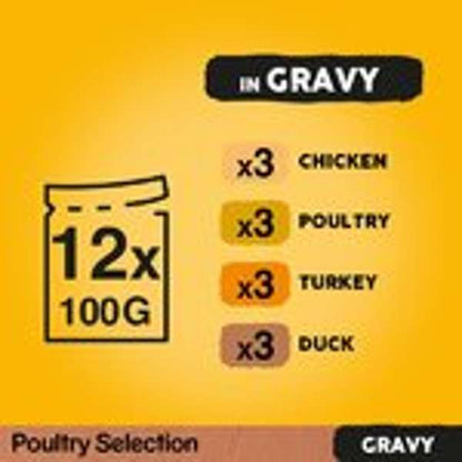 Pedigree Pouches Adult Poultry Selection In Gravy 4 x 12 x 100g
