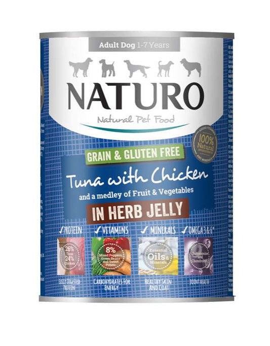 Naturo Cans Adult Dog Grain & Gluten Free Tuna with Chicken in a Herb Jelly 12 x 390g