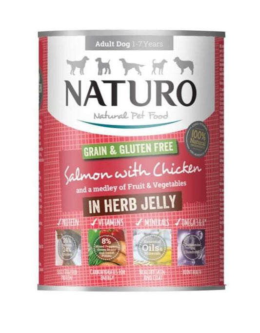 Naturo Can Adult Dog Grain & Gluten Free Salmon with Chicken in a Herb Jelly 12 x 390g