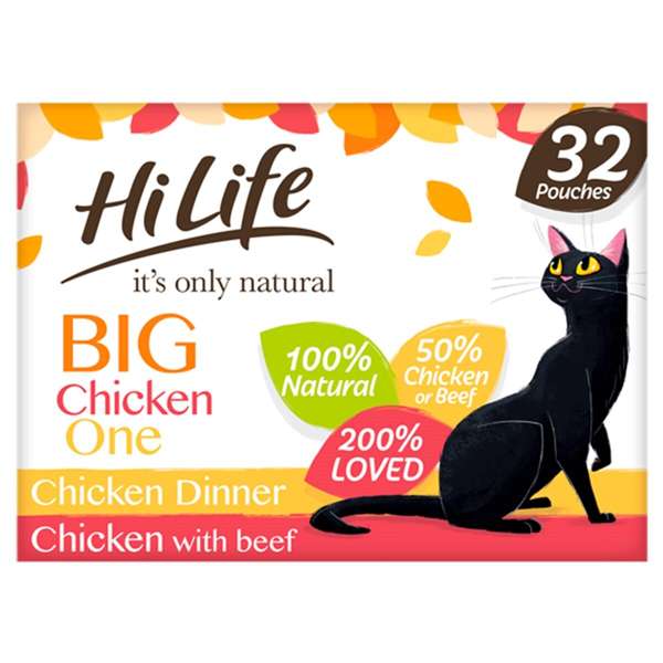 Hilife Its Only Natural The Big Chicken One In Jelly Wet Cat Food Pouches 32 x 70g