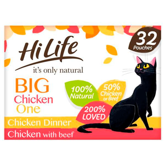 Hilife Its Only Natural The Big Chicken One In Jelly Wet Cat Food Pouches 32 x 70g