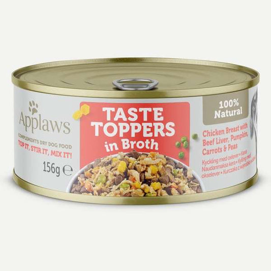 Applaws Taste Toppers Wet Dog Food Chicken with Beef Liver & Veg in Broth Tin 156g - Case of 12