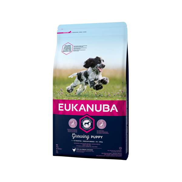 Eukanuba Growing Puppy Medium Breed Fresh Chicken 12kg - Buy 2 Bags Save 5%