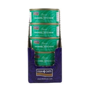 Fish4Cats Cans Mackerel with Squid 70g tin - Case of 10