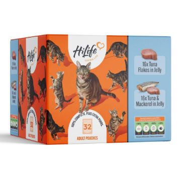 Hilife Its Only Natural The Tuna One In Jelly Wet Cat Food Pouches 32 x 70g
