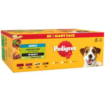 Pedigree Dog Pouch Adult Mixed Selection in Gravy 80 x 100g