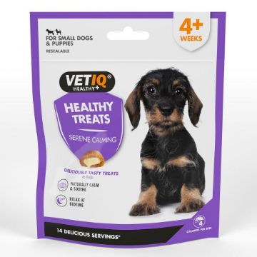 VetIQ healthy treats packaging for small dogs and puppies with a purple border.