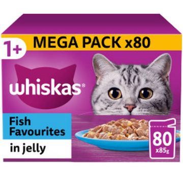 Whiskas Pouch 1+ Fish Favourites in Jelly 85g GIANT 80 Pack - Free P&P