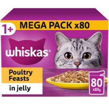 Whiskas Pouch 1+ Poultry Feasts in Jelly 85g GIANT 80 Pack - Free P&P
