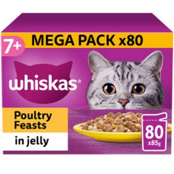 Whiskas Pouch 7+ Poultry Feasts in Jelly 85g GIANT 80 Pack - Free P&P