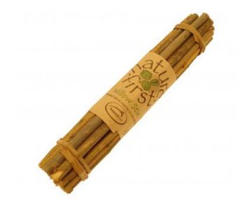 A bundle of natural bamboo sticks tied with rubber bands and wrapped in a tan paper label that reads 'Natural First' and 'Bamboo Sticks', shown on a plain white background.