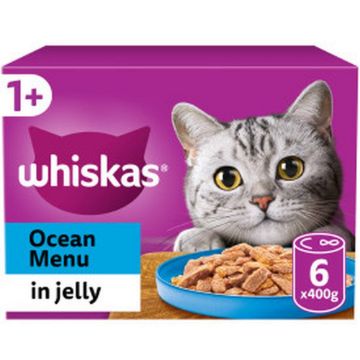 Whiskas 1+ Adult Cat Cans Fish Selection in Jelly 6 x 400g - Pack of 4