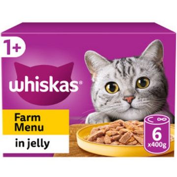 Whiskas 1+ Adult Cat Cans Farm Menu Poultry Selection Jelly 6 x 400g - Pack of 4