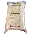 A clear plastic bag filled with light tan Superstrow fiber, with black printed text on the front, shown against a plain white background.