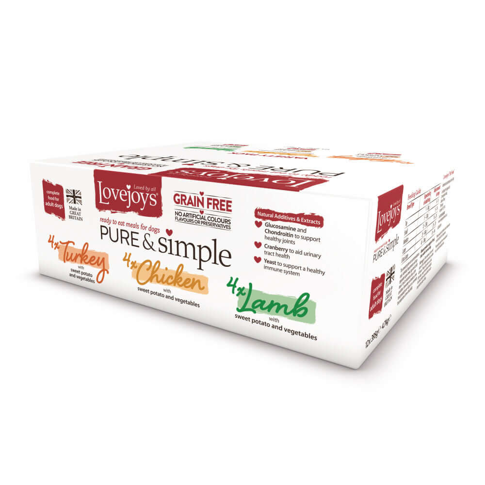 Lovejoys Variety Pack Pure & Simple Grain Free Complete Adult Dog Food 12 x 395g