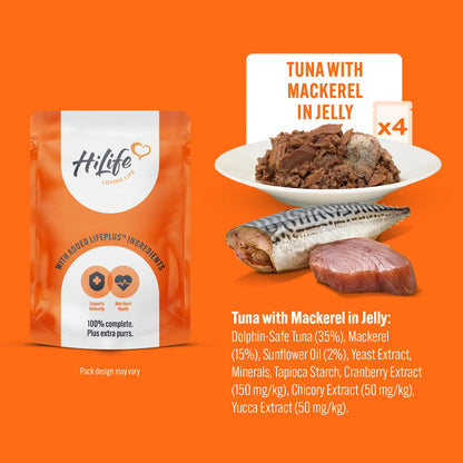 Hilife Its Only Natural The Tuna One In Jelly Wet Cat Food Pouches 32 x 70g