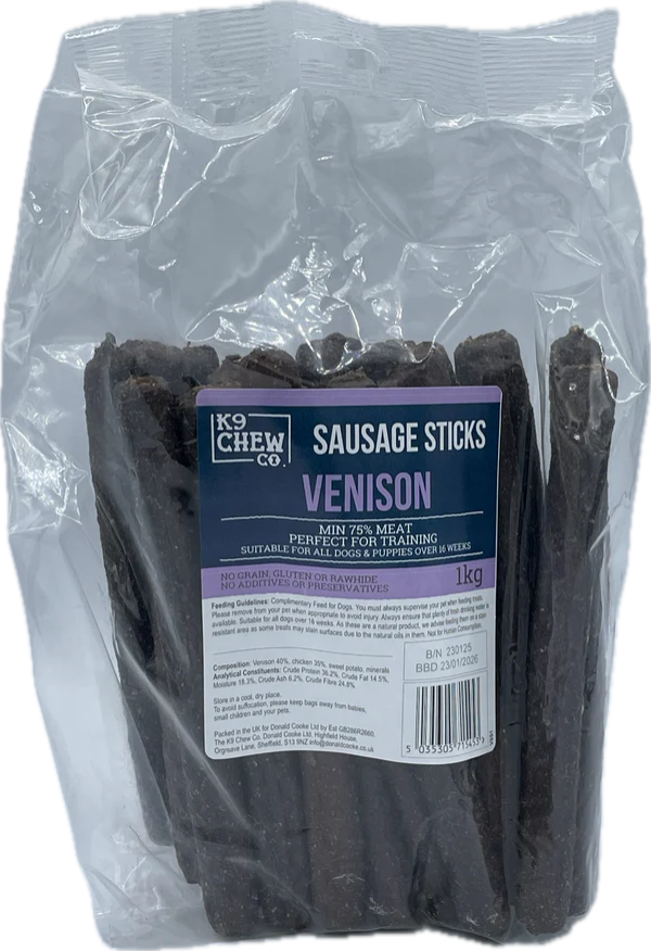 K9 Chew Co. Venison Sausage Sticks 1kg