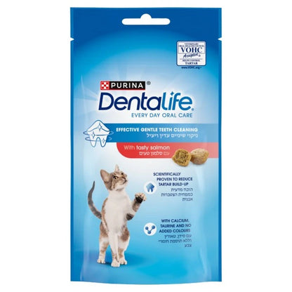 Purina Dentalife cat treat package on a white background