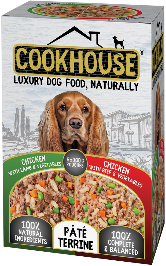 COOKHOUSE Luxury Dog Pouch Terrines Chicken, Beef & Veg / Chicken, Lamb & Veg 6x100g - Case of 6