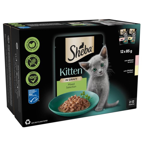Sheba Cat Pouch KITTEN Mixed Selection in Gravy 12 x 85g - Case of 4