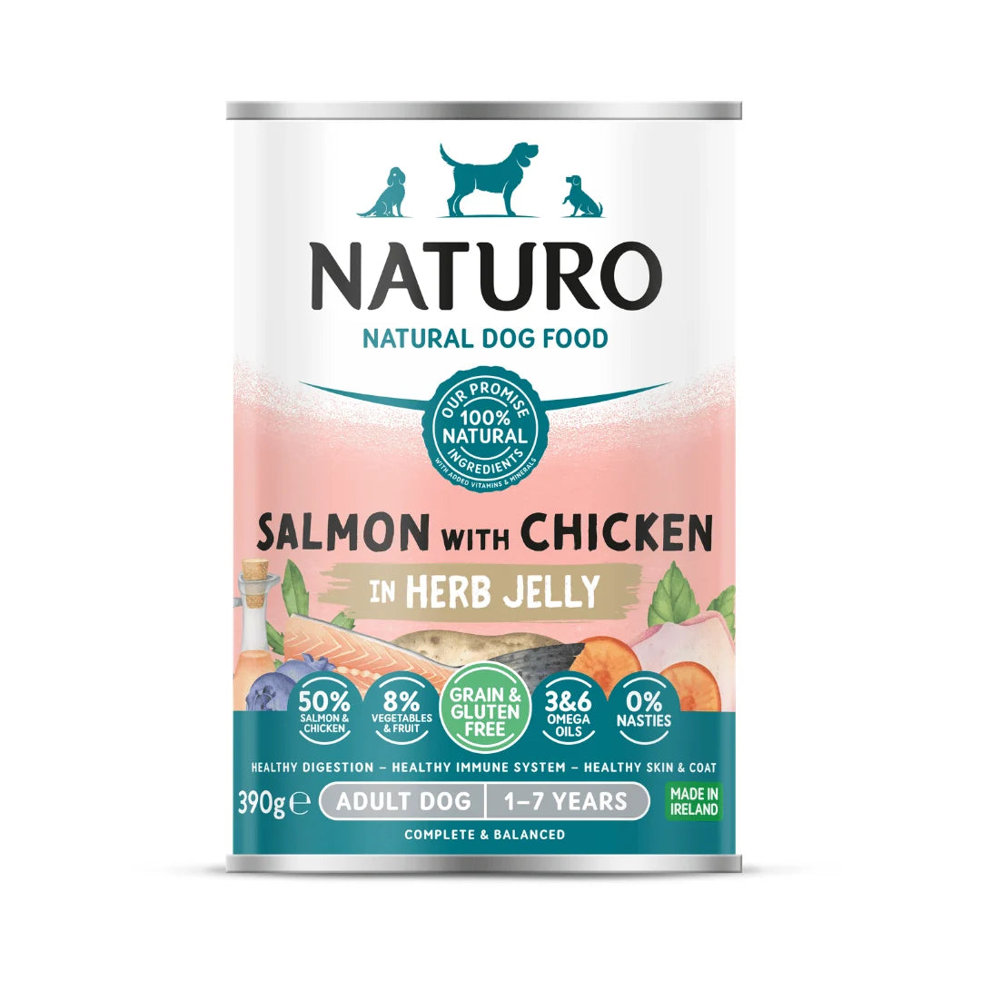 Naturo Can Adult Dog Grain & Gluten Free Salmon with Chicken in a Herb Jelly 12 x 390g