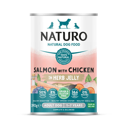 Naturo Can Adult Dog Grain & Gluten Free Salmon with Chicken in a Herb Jelly 12 x 390g
