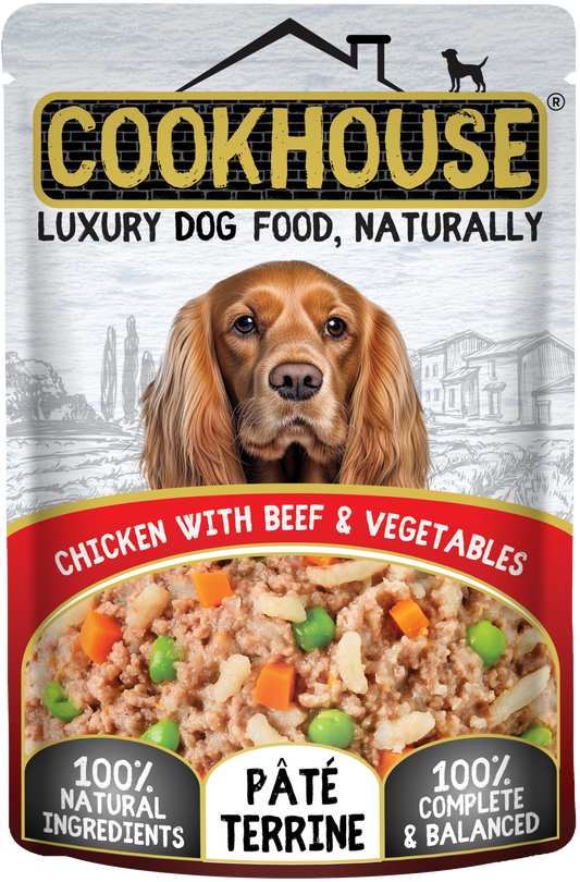COOKHOUSE Luxury Dog Pouch Terrines Chicken, Beef & Veg 15 x 100g