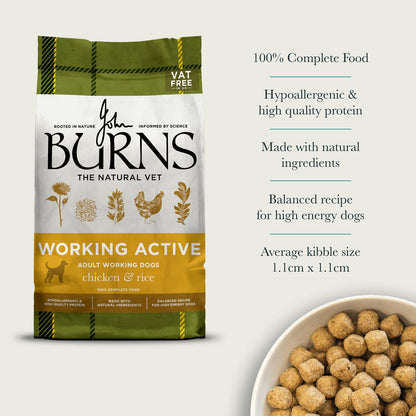 Burns Active Working Chicken & Rice Dry Dog Food 12kg - Buy 2 Bags Save 5%