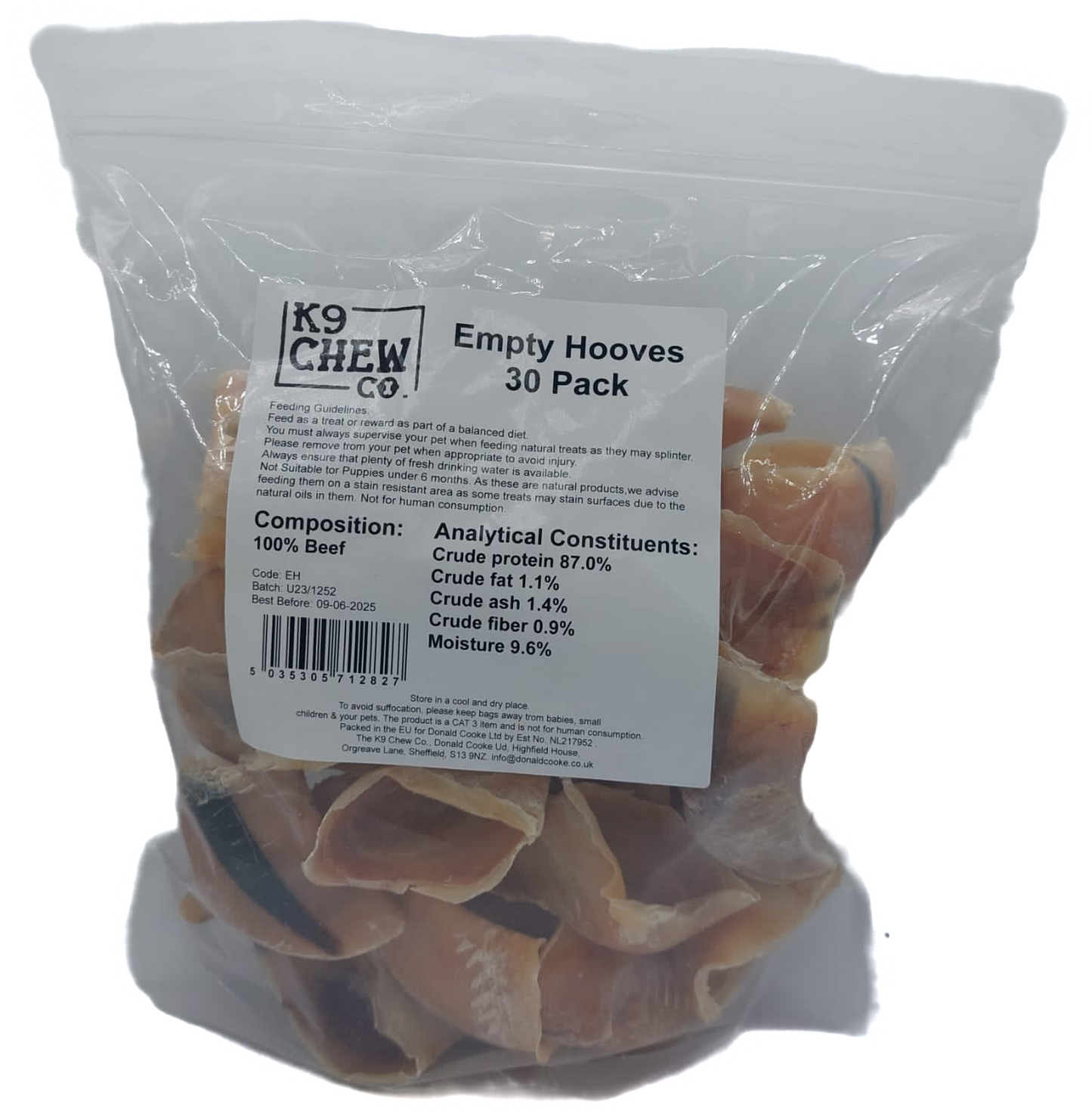 K9 Chew Co. Cow Hooves Empty Pack of 30