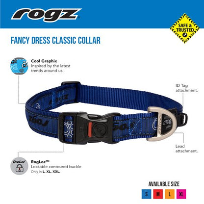 Rogz Fancy Dress Dog Collar Navy Paw