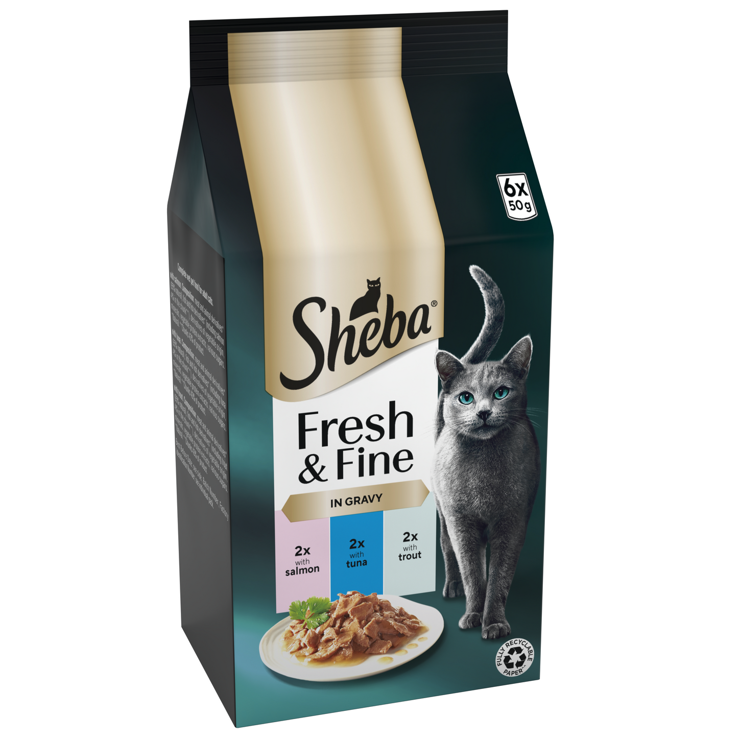 Sheba Fresh & Fine Wet Cat Food Pouches Salmon & Tuna In Gravy 6 x 50g - Case of 8