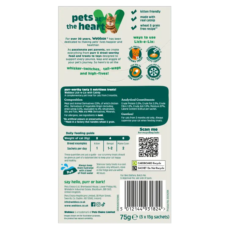 Webbox Lick-e-Lix with Catnip Cat Treats 75g - Case of 17