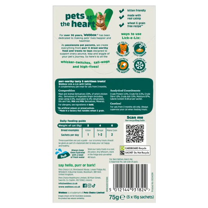 Webbox Lick-e-Lix with Catnip Cat Treats 75g - Case of 17