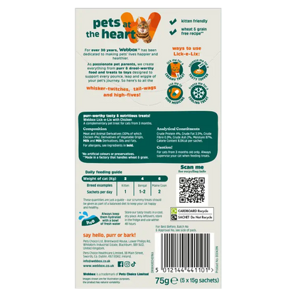 Webbox Lick-e-Lix Chicken Cat Treats 75g - back of packet