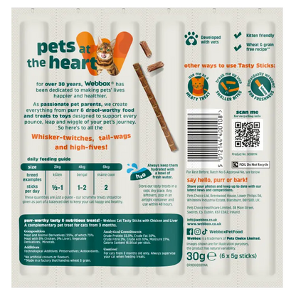 Webbox Tasty Sticks Chicken & Liver Cat Treats 30g - Case of 25 (150 sticks)