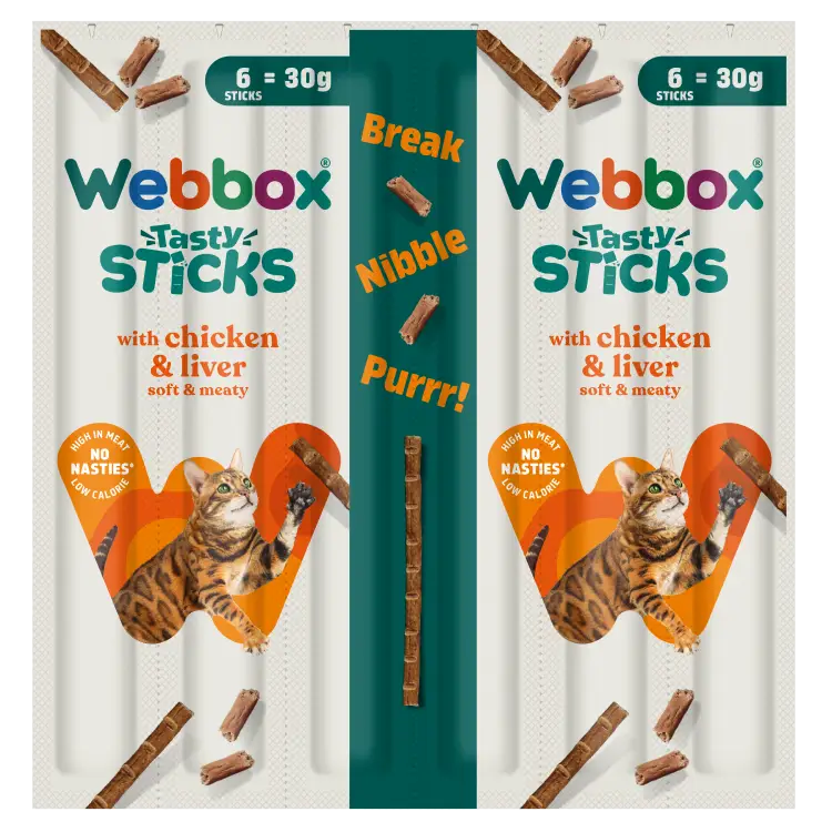Webbox Tasty Sticks Chicken & Liver Cat Treats 30g - Case of 25 (150 sticks)